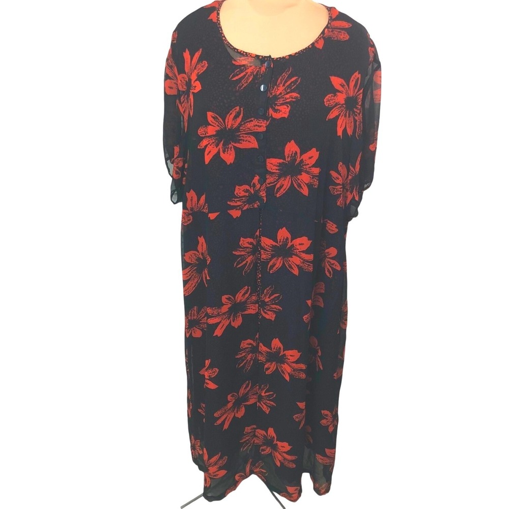 Anna‎ Maxwell Maxi Dress Woman 5X Black Red Floral Polka Dot